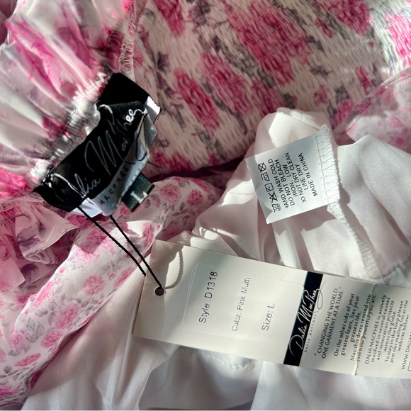 NWT Dalia Macphee Pink Floral Tiered Maxi Dress Smocked Tiered Bodice Wedding L - Picture 12 of 14